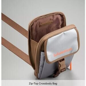 Lululemon Zip-Top Crossbody Bag Chrome Silver Soft Sand Easy Access Rare Model